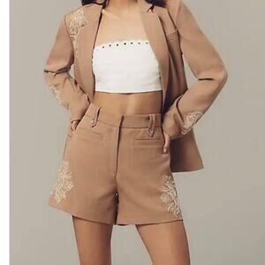 Sam Edelman Noa High Rise Embroidery Shorts Camel Size 4